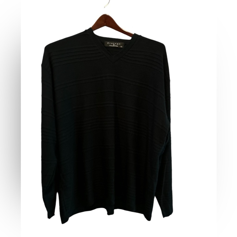 Protege Collection Men's XL Black Striped V-Neck Pullover‎ Sweater